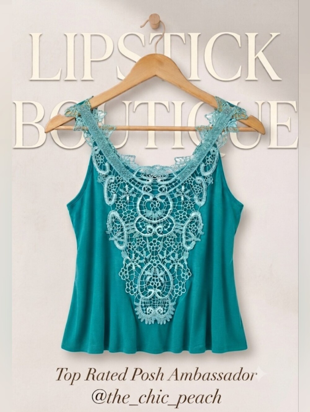 Lipstick Boutique Teal Lace Applique Camisole Fair Condition